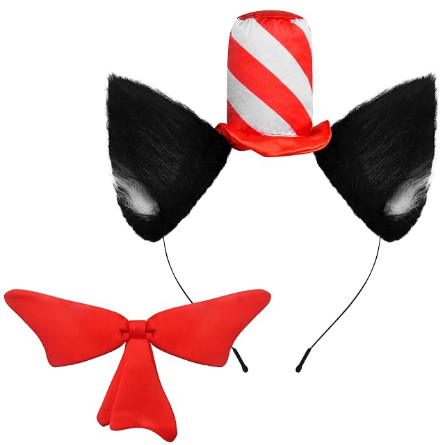 Cat Ears Headband Red Stovepipe Hat and Bow In The Cute Costume Cosplay Party
