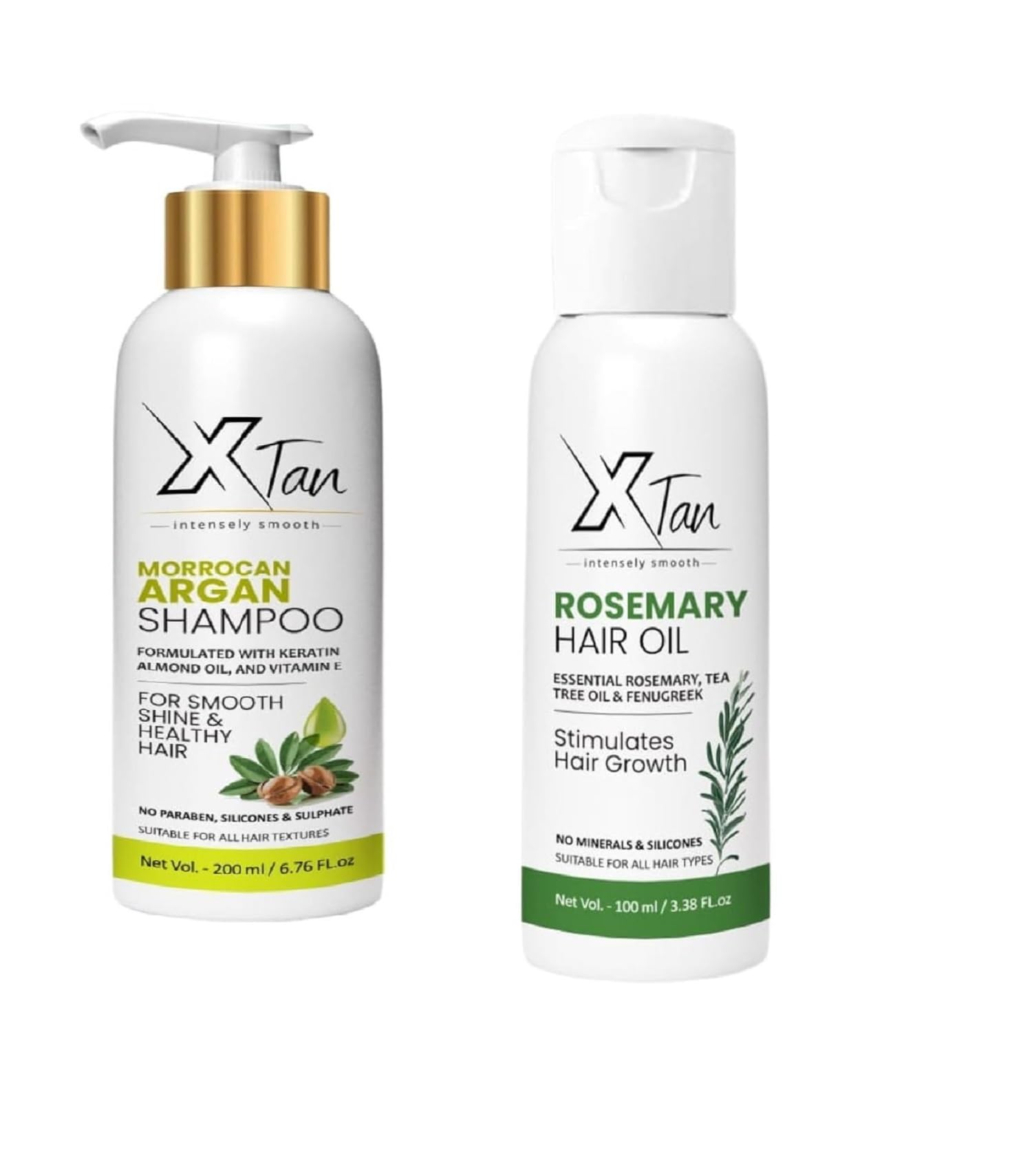 XTan Moroccan Argan Hair Shampoo 200ml and Rosemary Hair Oil 100ml Combo Pack | Hair Care Duo for Dry Frizzy Damaged Hair and Hair Fall Control for Men and Women | All Hair Types-image-42
