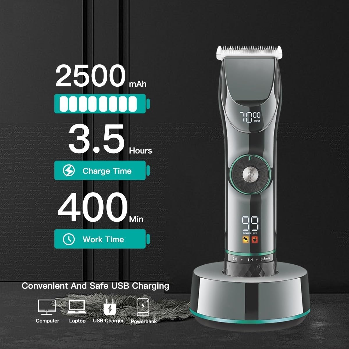 Mens Hair Clippers Professional Clipper Adjustable Hair Trimmer Haircut Machine Cordless Electric Barber Trimmer for Men