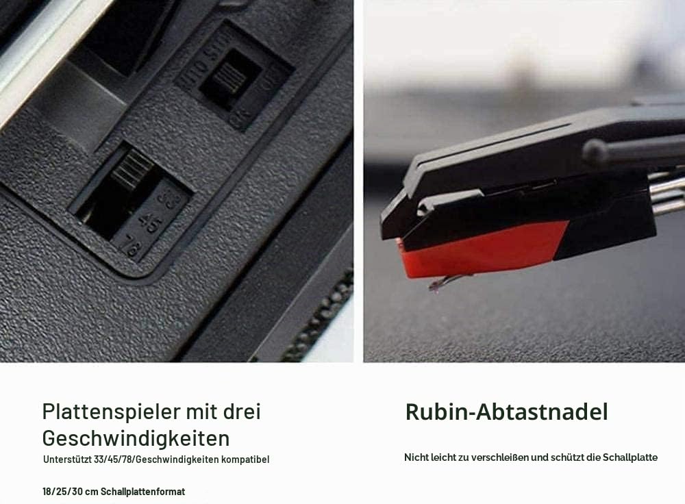 Plattenspieler im klassischen Stil, Vintage-Stil, mit AM/FM-Radio, Kassette, CD-Player, 2 separate Stereo-Lautsprecher, Radio
