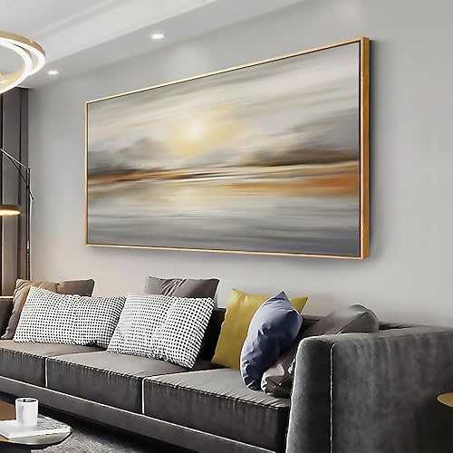 Arte de pared enmarcado grande, impresión en lienzo abstracto de paisaje marino, decoración de pared, obra de arte para sala de estar, dormitorio,