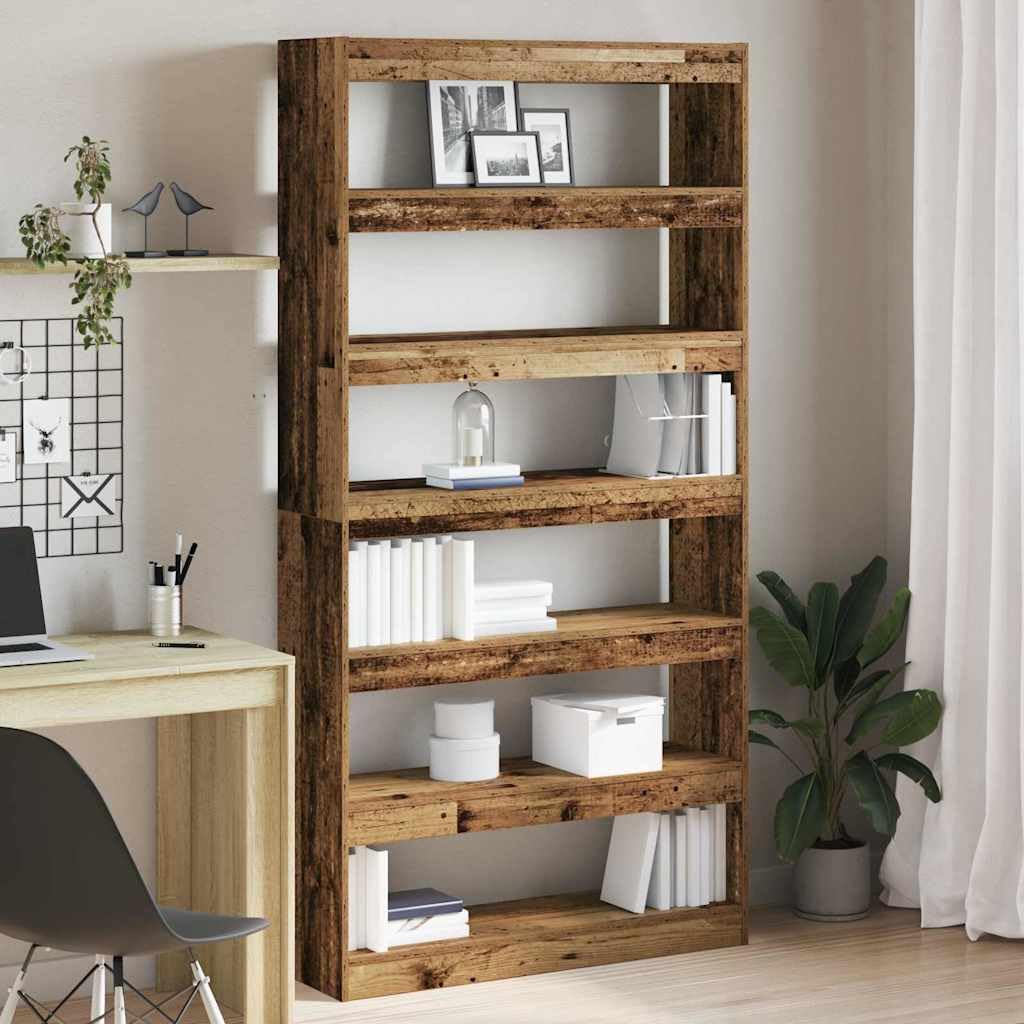 Regał na książki z drewna odpadowego, materiał drewnopochodny, 100 x 30 x 198 cm, z 6 półkami, wszechstronne miejsce do przechowywania do salonu, biura, sypialni, nowoczesne wzornictwo