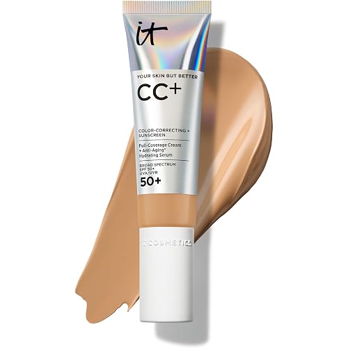 IT Cosmetics CC+ Cream - Natural Full Coverage Foundation With SPF 50+, Color Corrector & Anti-Aging Hydrating Serum, Hyaluronic Acid + Peptides, Lightweight Up To 24H Wear, All Skin Types