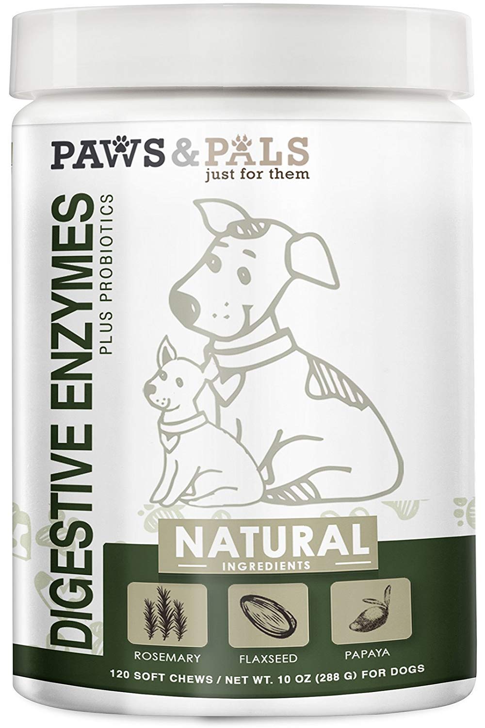 Paws & Pals Probiotics for Dogs, Natural Chewable Flora Enzymes Aid, Best for Dog & Cat Diarrhea, Gas or Constipation with Digestive Relief - Pet Supplement System Support Bites -120 Count