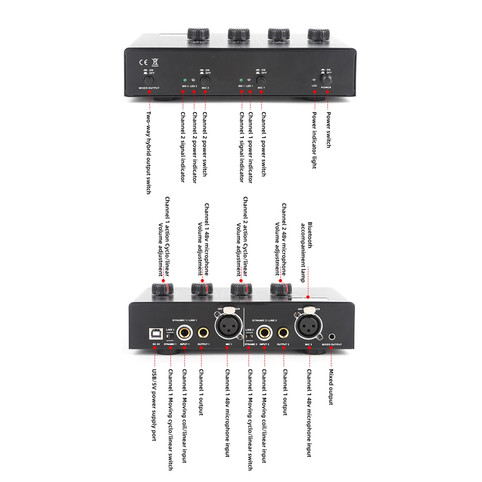 Preamp Microfono A Doppio Canale per Microfoni Dinamici E Condensatori con Microfono Dinamico da 50 E Potenza