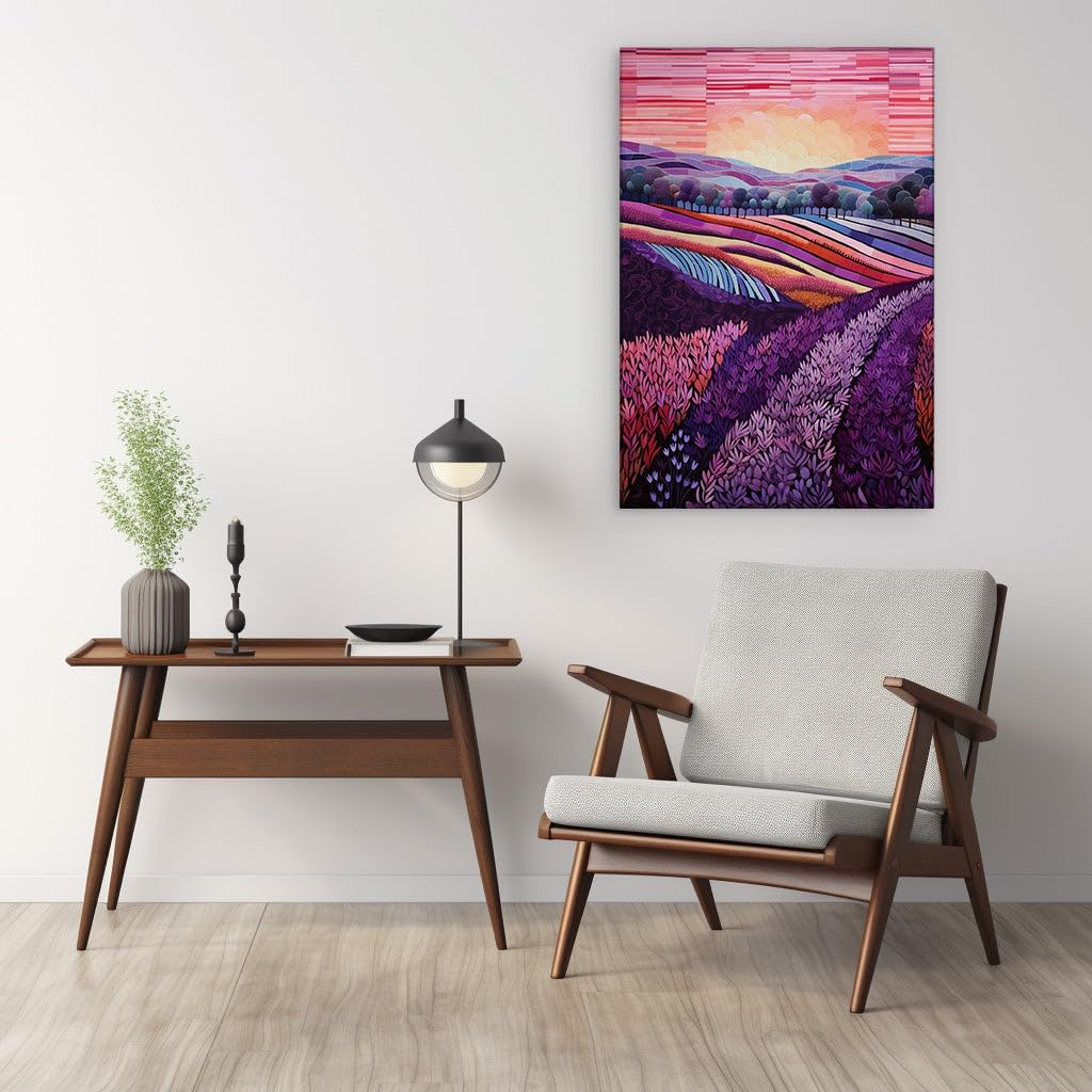 Canvas for Living room. Sunset Serenity: An Abstract Countryside Tapestry, 27 x 18 inch Canvas Wall Art - Contemporary Masterpieces - Modern Home Decor