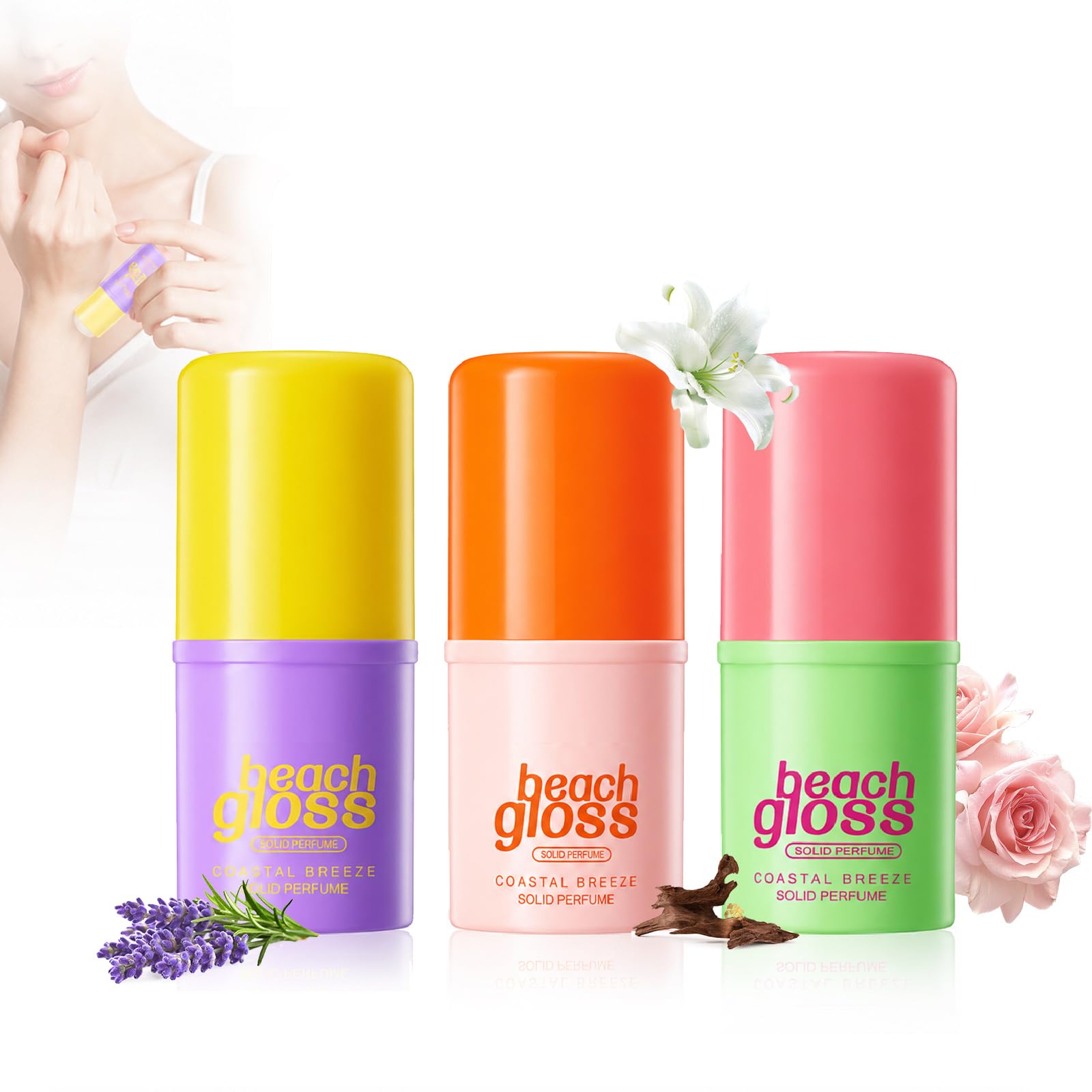 Solid Perfume Women,Jelly Perfume Balm Solid Perfume Stick,3 PCS Travel Perfumes Set | Natural Floral Fragrances with Lavender,Jasmine,Sandalwood | Gentle & Non-irritating,Gift Set for Women Girls