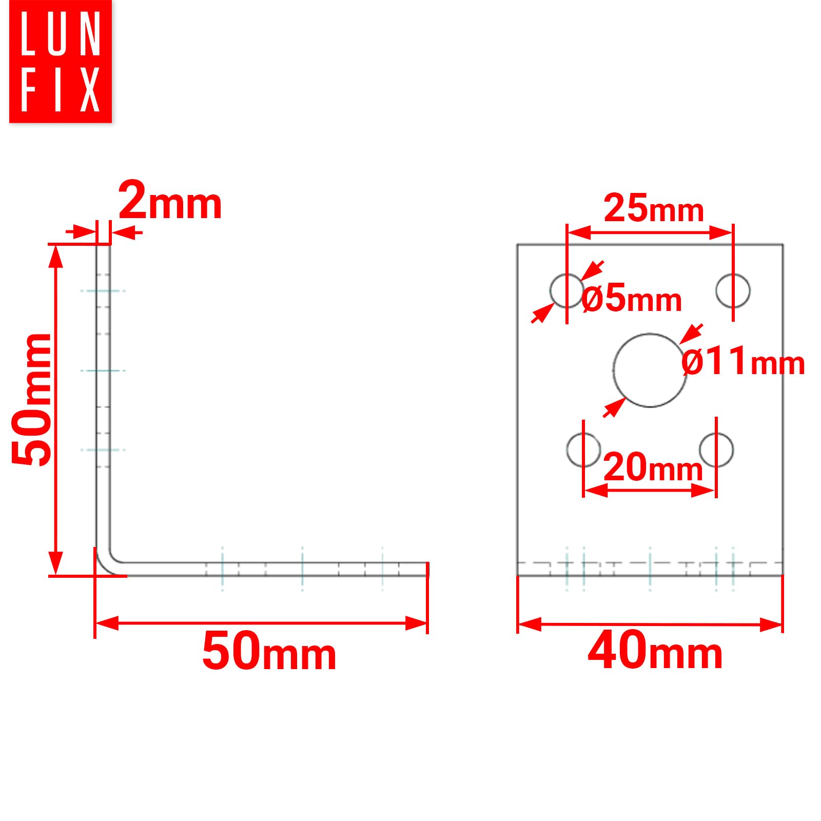 Set di 50 connettori angolari 50 x 50 x 40 mm – angolo piastra forata zincato 2 mm spessore materiale pesante connettori in legno per mobili e costruzioni
