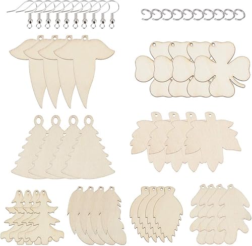 Mega Pet juego de aretes de madera, 8 estilos, 80 piezas de pendientes de madera en blanco, 80 piezas de anillo de salto, 80 piezas de gancho para