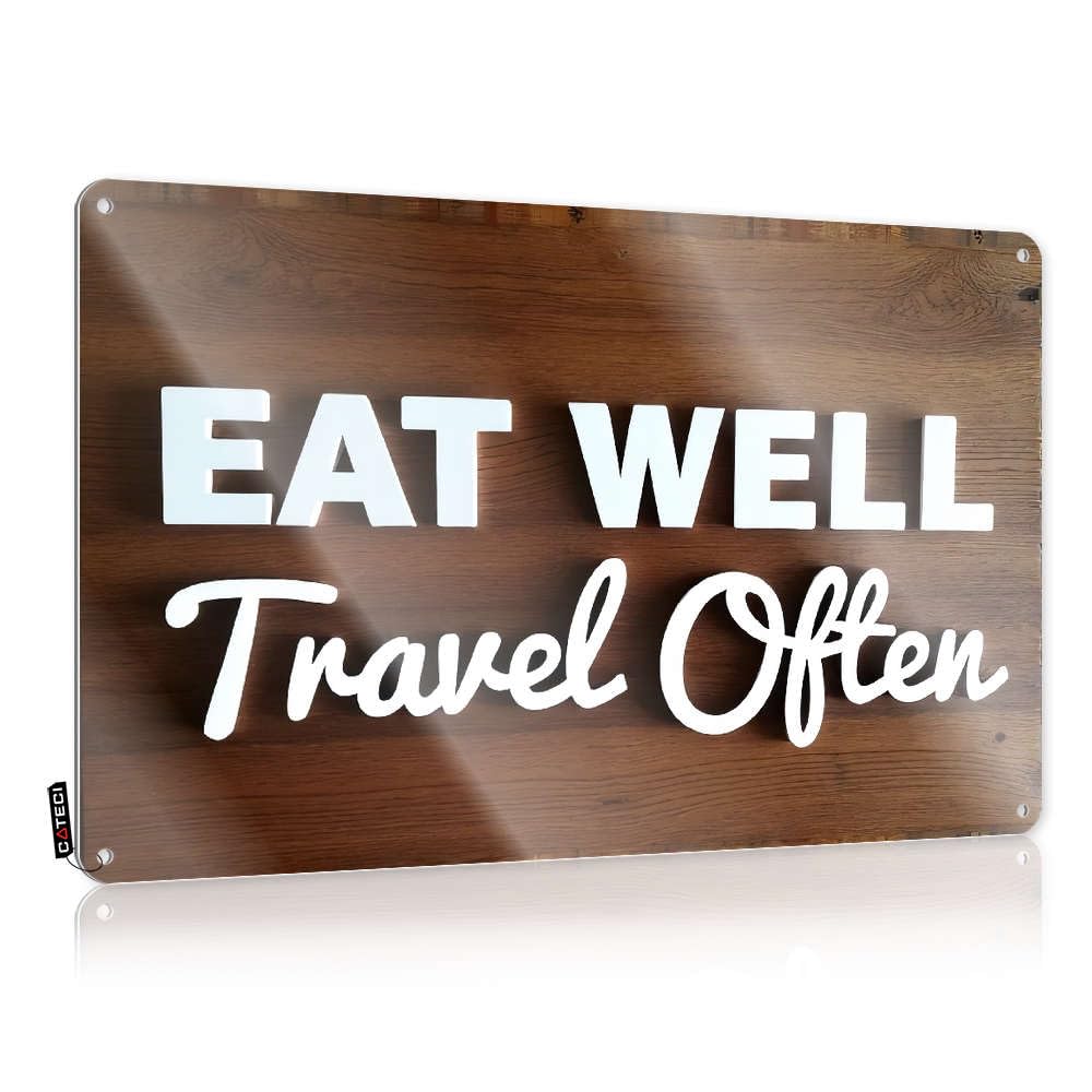Sujd Colour Decoration Guard Waterproof Artwork, Cottage Retro Print For Cafe Pub Pool | Decaor Pre-Drilled Custom Eat Well Travel Often(30X40cm)