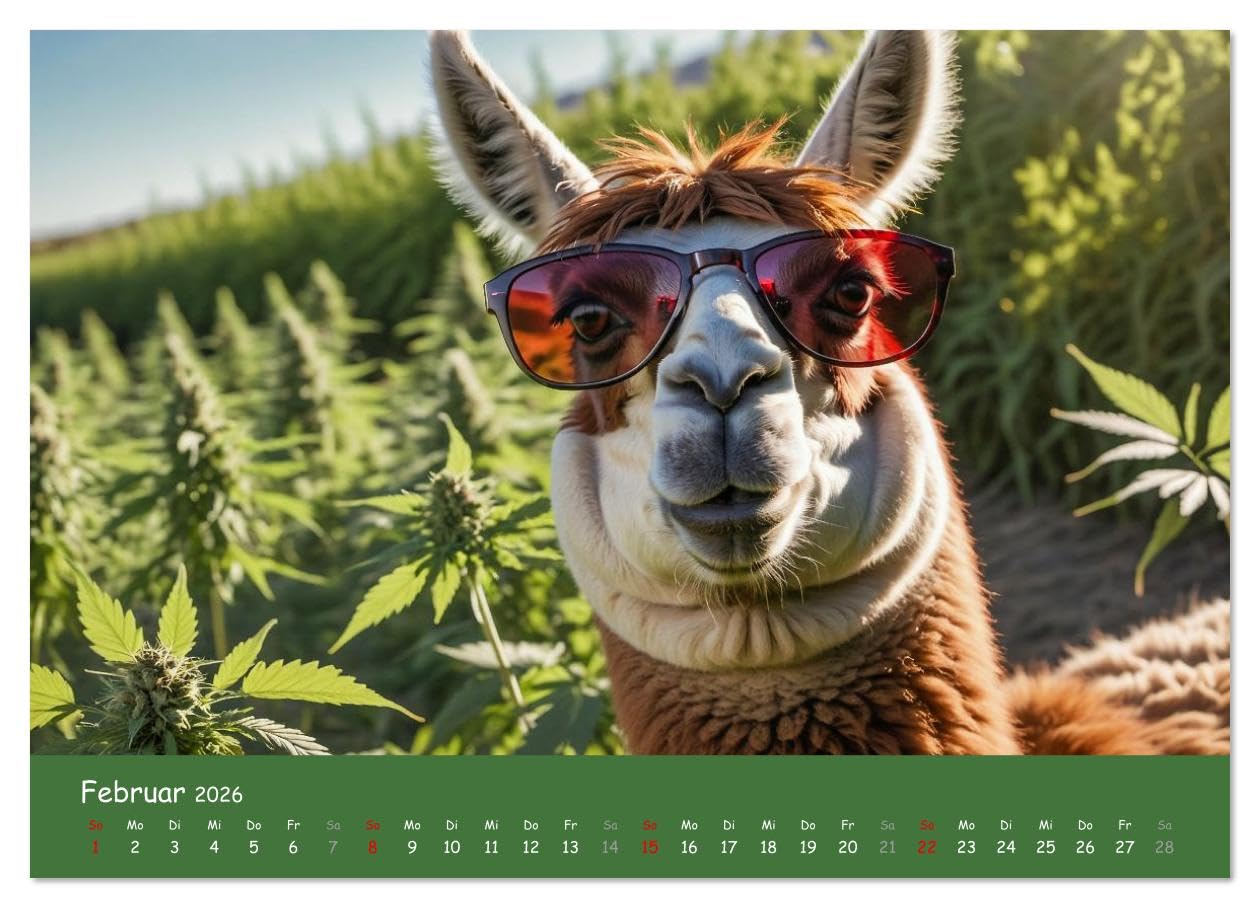 Tiere auf Gras - Der verrückte Cannabis-Kalender voller bekiffter Tiere (hochwertiger Premium Wandkalender 2026 DIN A2 quer), Kunstdruck in Hochglanz: ... Motiven fürs ganze Jahr. (CALVENDO Tiere)