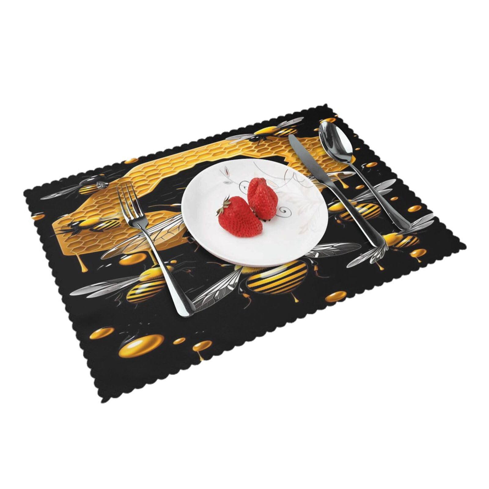 Bee Honeycomb Pattern Print Placemats Set of 4 Print Table Mats Place Mats Table Decor for Kitchen Dining 12X18 in
