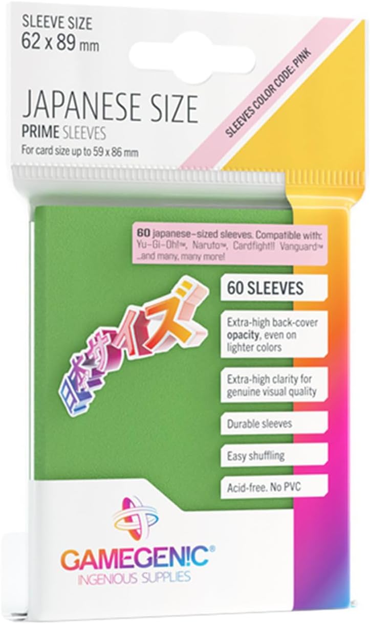 GameGenic Prime Japanese Size Card Sleeves – Green 60CT – Smooth & Tough – for Cards Measuring Up to 59mm x 86mm - Compatible with Pokemon, Yugioh, and More!