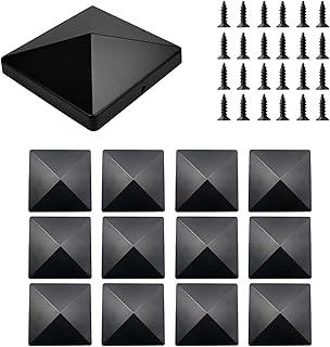 12 PCS Fence Post Caps 4inch/102mm Square Column Cap Fence Caps Caps for Wooden Posts Fence Post Caps for Fences, Railings, Black Post Covers for Wooden and Steel Pipes
