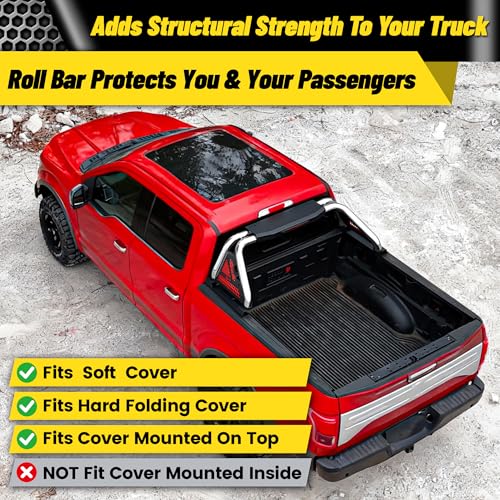 Image of MONOKING Roll Bar for Mid-Size Truck with Brake Light, Stainless Steel Rack Sport Bar for Tonneau Cover for 2007-2026 Tacoma Gladiator Colorado Ranger Canyon Frontier Dakota, DIY Color Chase Rack