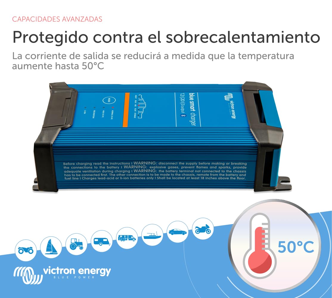 Victron Energy Blue Smart IP22 12-Voltios 20 amperios 230V, Cargador de Batería de 3 Salidas CEE 7/7, Bluetooth