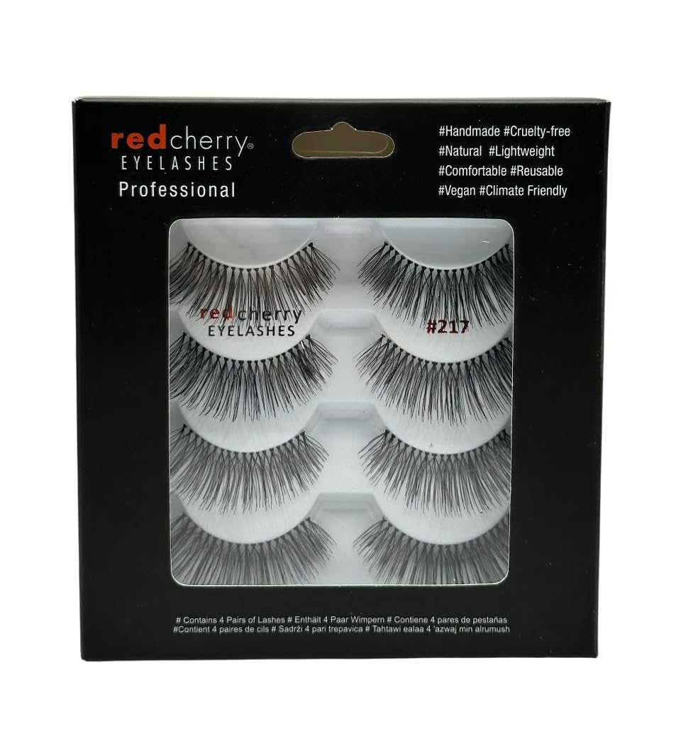 Red Cherry Eyelashes # 217 Multipack (4 Pairs) - Professional Real Hair Eyelashes for a Natural Look
