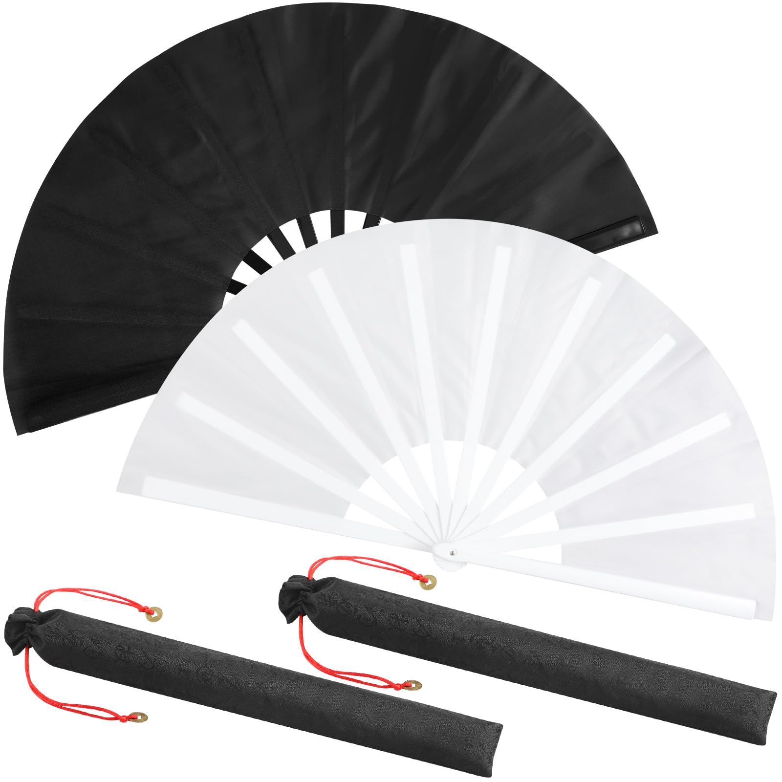 Maitys 2 Packs Large Clap Fans for Line Dancing Large Chinese Folding Hand Fans for Men and Women, Festival, Tai Ji, Kungf...