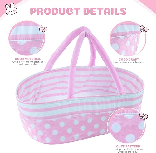 Miniatura 2 de BABESIDE Reborn Baby Dolls Moisés plegable para muñeca de bebé, cama de cuna suave para muñecas con asa para muñecas de 17 a 22 pulgadas (rosa)