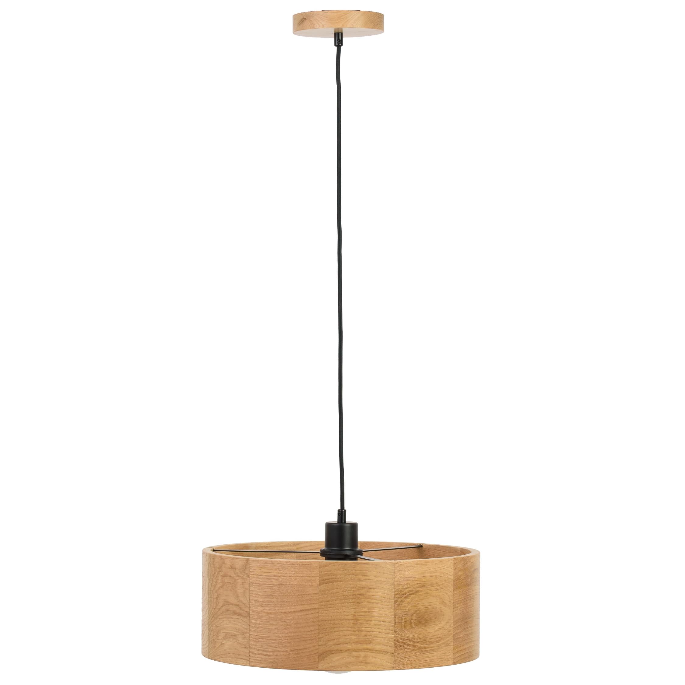 Pendelleuchte Holz - Rund Modern Holzlampe 1xE27 (37 cm) - Hängeleuchte Eiche - Natur Lampe für Esszimmer, Wohnzimmer, Küche, Schlafzimmer, Flur - Stilvolles Design Eichenholz ANTILIA