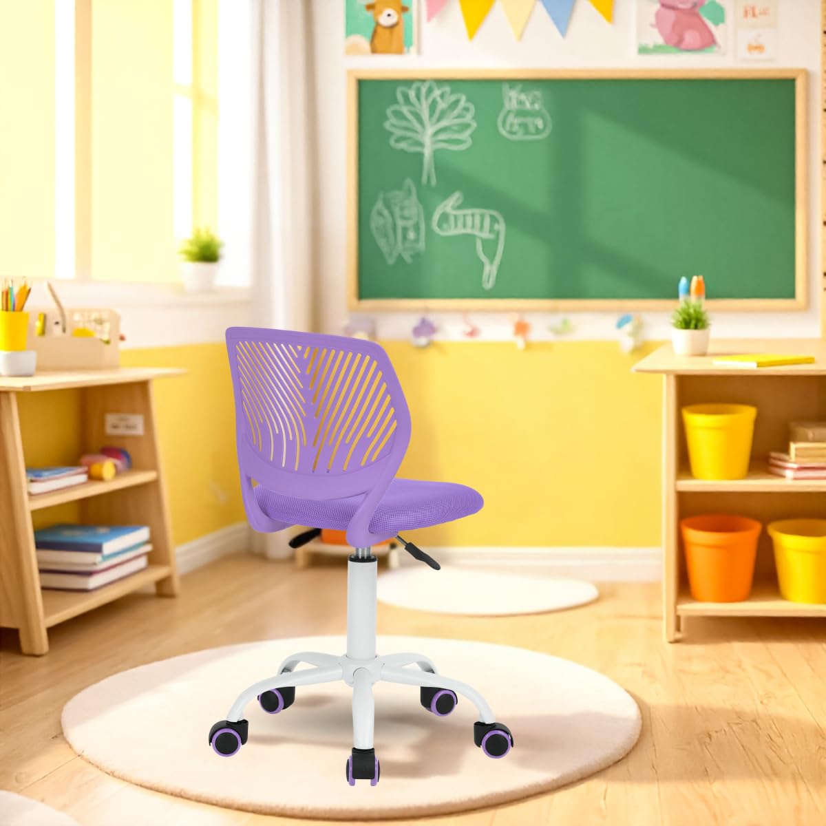 FurnitureR Sedia ergonomica compatta per scuola, schienale in rete traspirante, altezza regolabile, viola