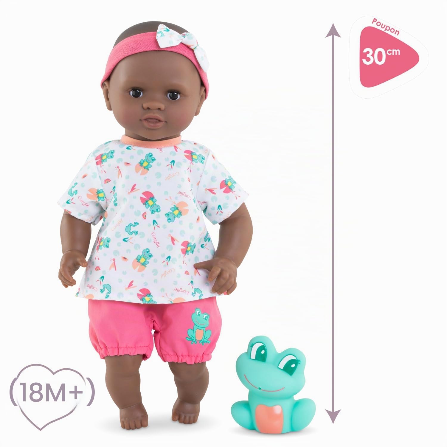 Corolle 9000100520 - Mon Premier Poupon Badebaby Alyzee, Weichkörper-Badepuppe mit Badetier, Schlafaugen, Vanilleduft, abnehmbare Kleider, 30cm, Für Kinder ab 18 Monaten geeignet