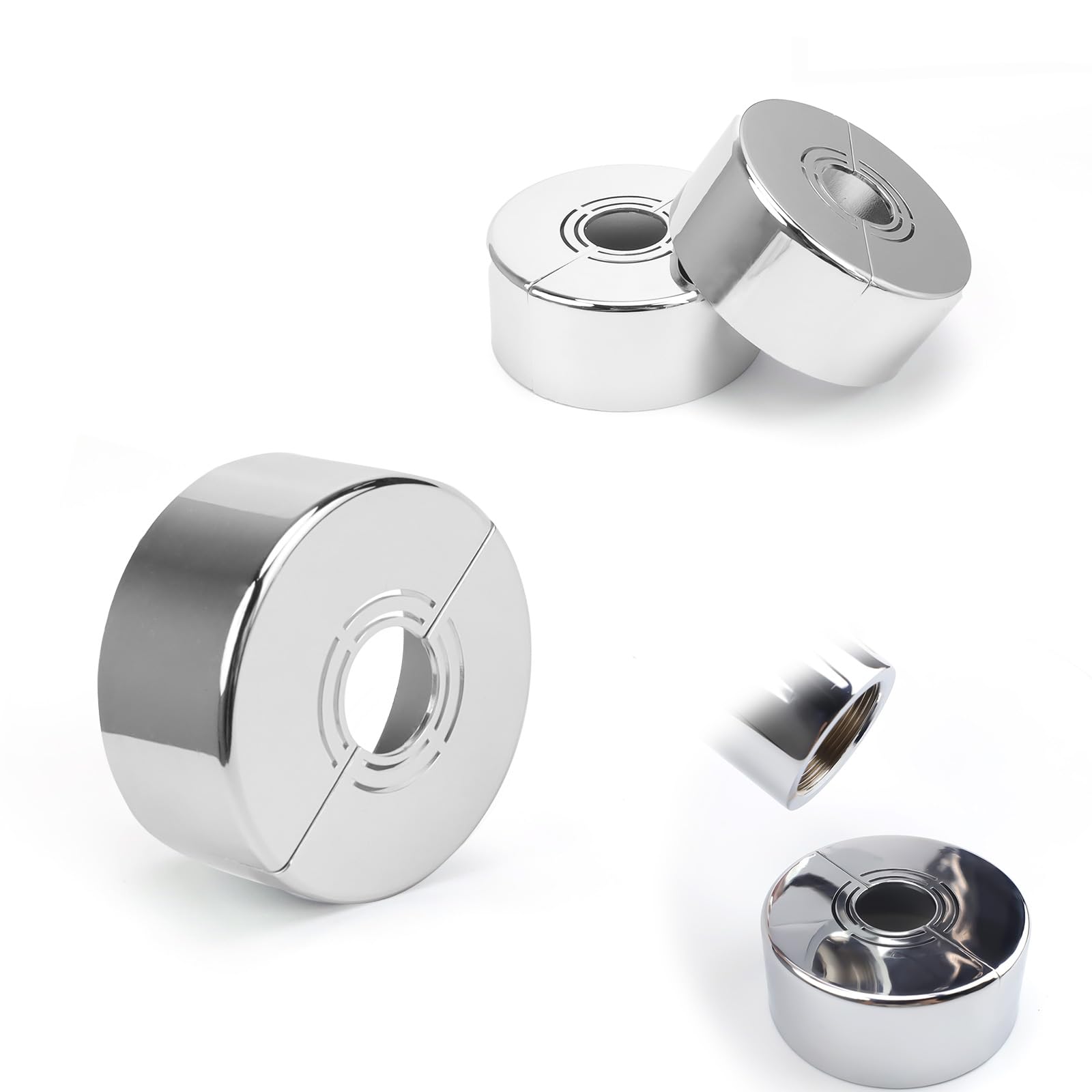 0XBIT 3 Piezas Embellecedor Grifos 3 Tamaños en 1, 70 mm Embellecedor Grifo Ducha Plateada, Embellecedor Radiador Extraíble, Tamaño de Orificio Ajustable, para Grifos, Radiadores