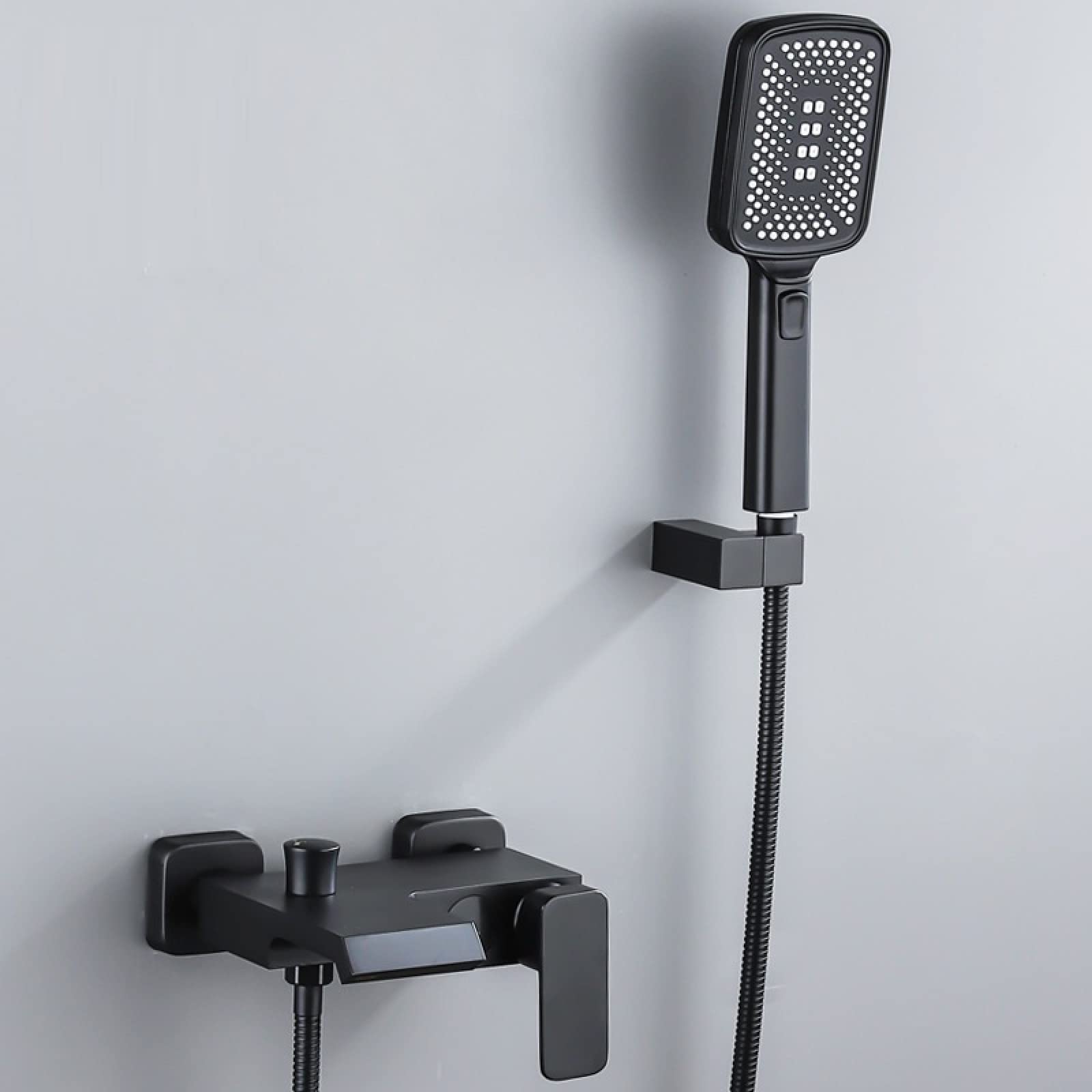 OZBMA Gun Gray Constant Temperature Simple Digital Shower Set Home Bathroom Pressurized Full Copper Mixing Valve Bathtub Faucet, Black