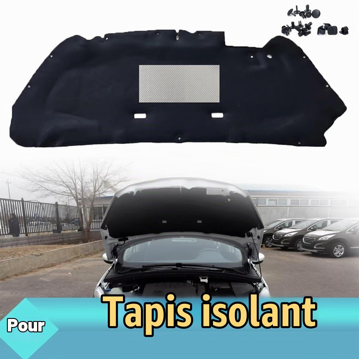 Coussin d'Isolation Capot Moteur Tapis Insonorisant En Coton Pour Capot Moteur Avant Pour Peugeot 308 T7 2007 – 2013 Tapis d'isolation pour capot(Style B)