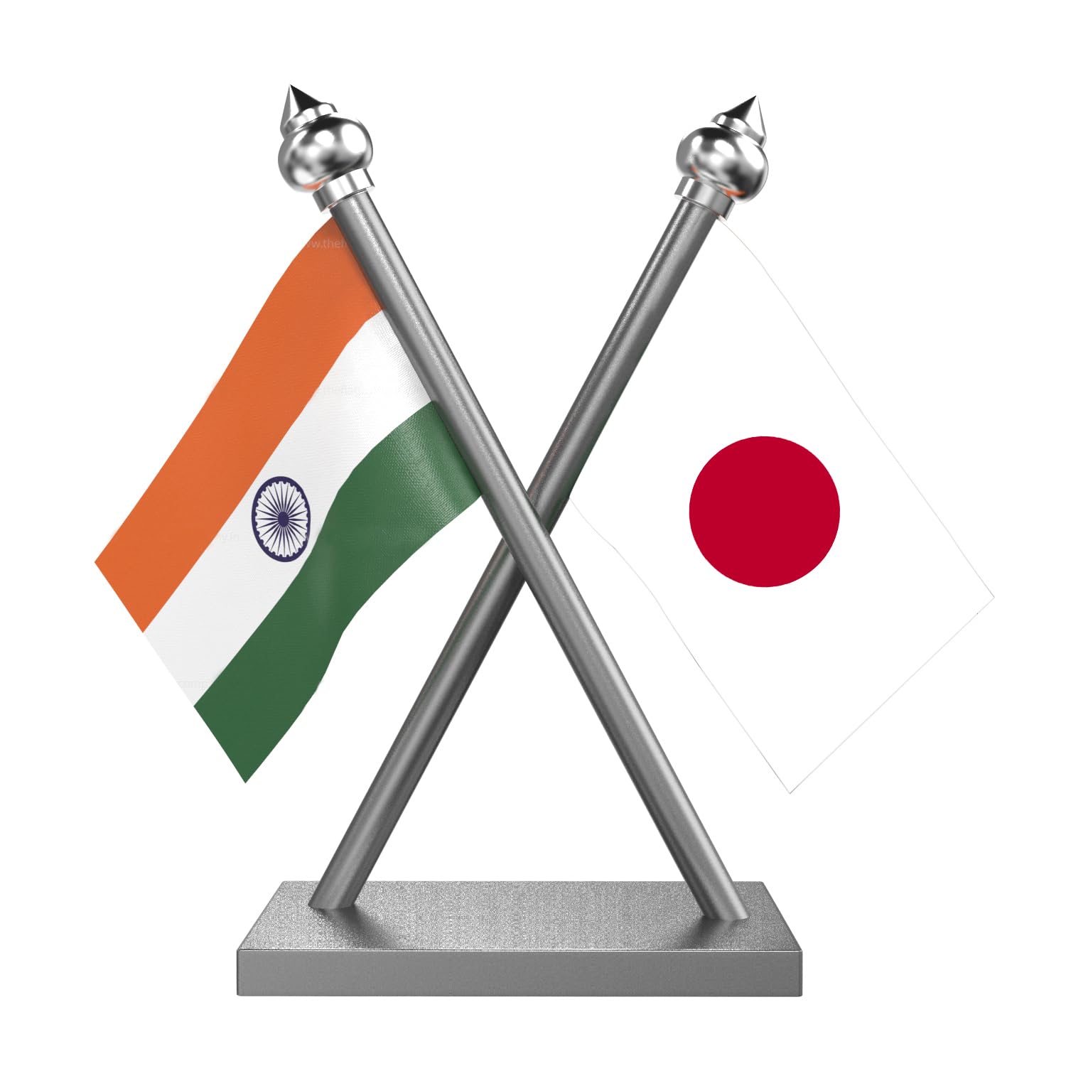 The Flag Company India & Japan Car Dashboard Flag 2x3 Inch Premium Flags with Stainless Steel Pole & Base | Compact Dual Display for Car Interiors & Desks