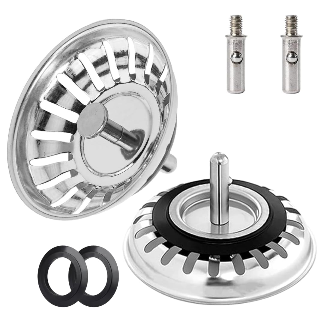 2PC Kitchen Sink Strainer Plug 304 Stainless Steel Thicken for Kitchen Sink,Replacement for Food/Hair Catcher - UK Sinks Hole Diameter (Silver-2P, 82mm)