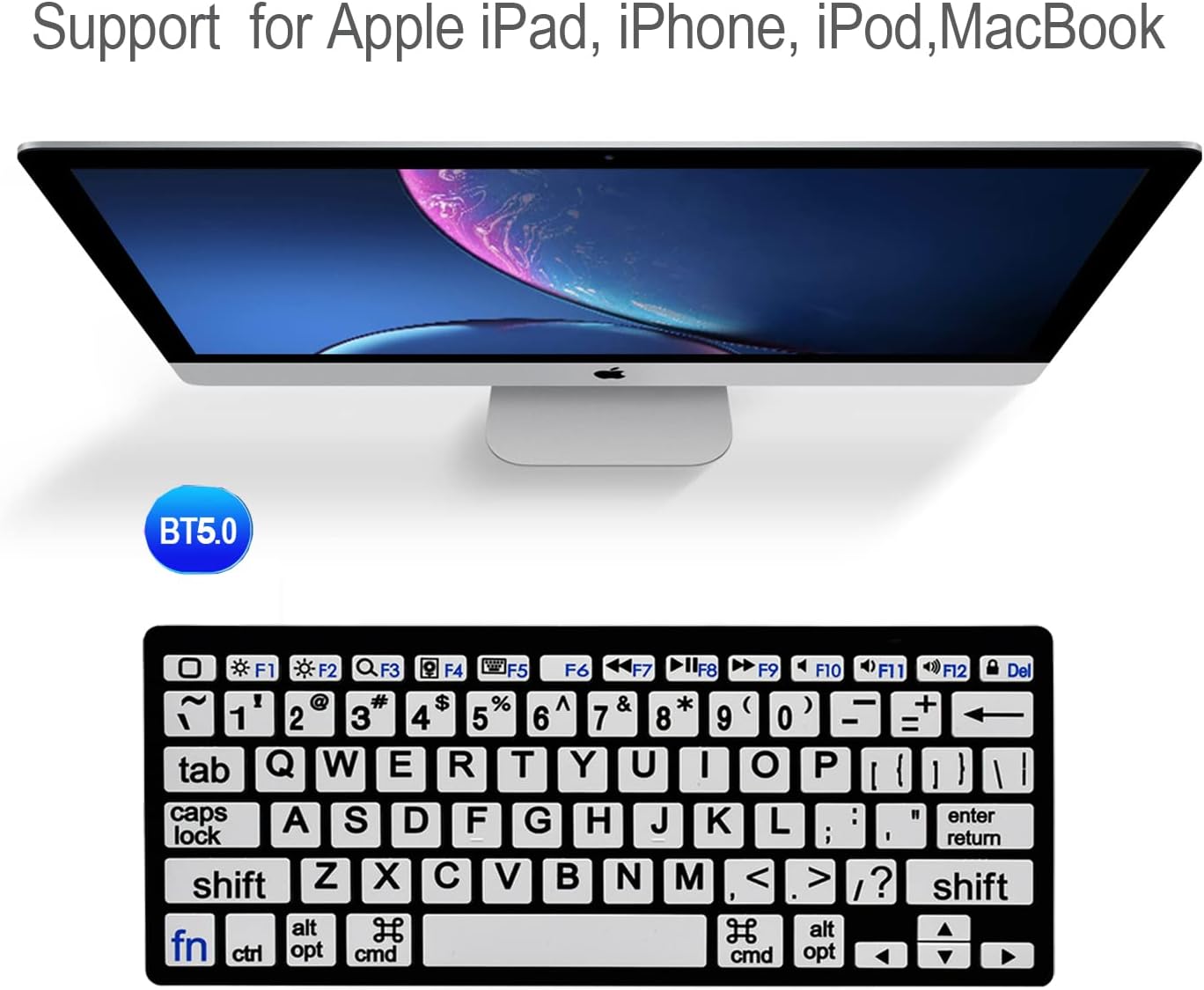 HXMJ-Large Print Mini Bluetooth Keyboard Compatible with iPad,iPhone,iPod,MacBook for Seniors and Visually Impaired Low Vision Individuals-White