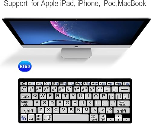 Miniatura 4 de HXMJ - Mini teclado Bluetooth de impresión grande compatible con iPad, iPhone, iPod, MacBook para personas mayores y personas con discapacidad