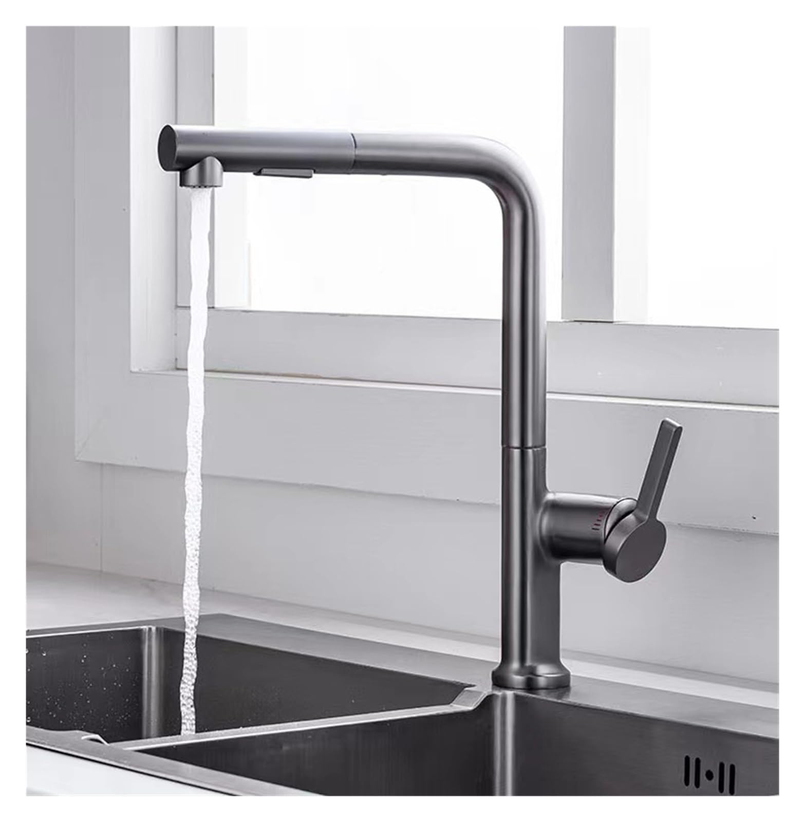 Robinet de cuisine gris tout en cuivre eau chaude et froide pour évier