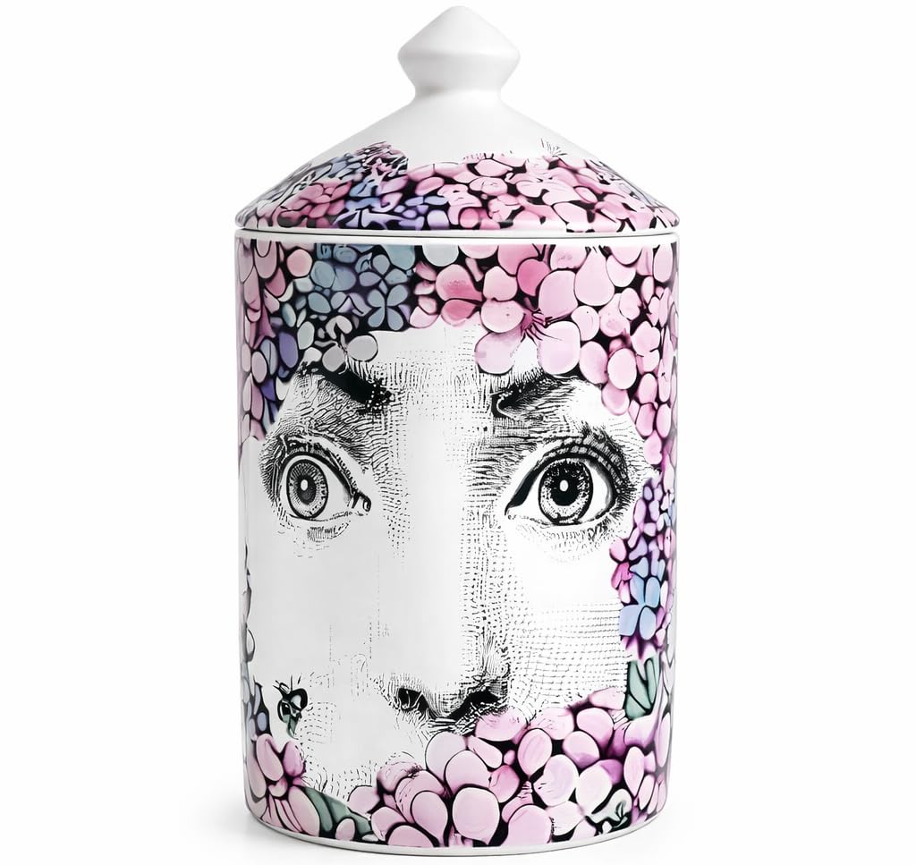 Alphadesignluxe Women's Pink Handcrafted Italian Candle Holder – Modern Art Vase With Face Design, Elegant Aromatherapy Jar For Tabletop Décor (Floral )