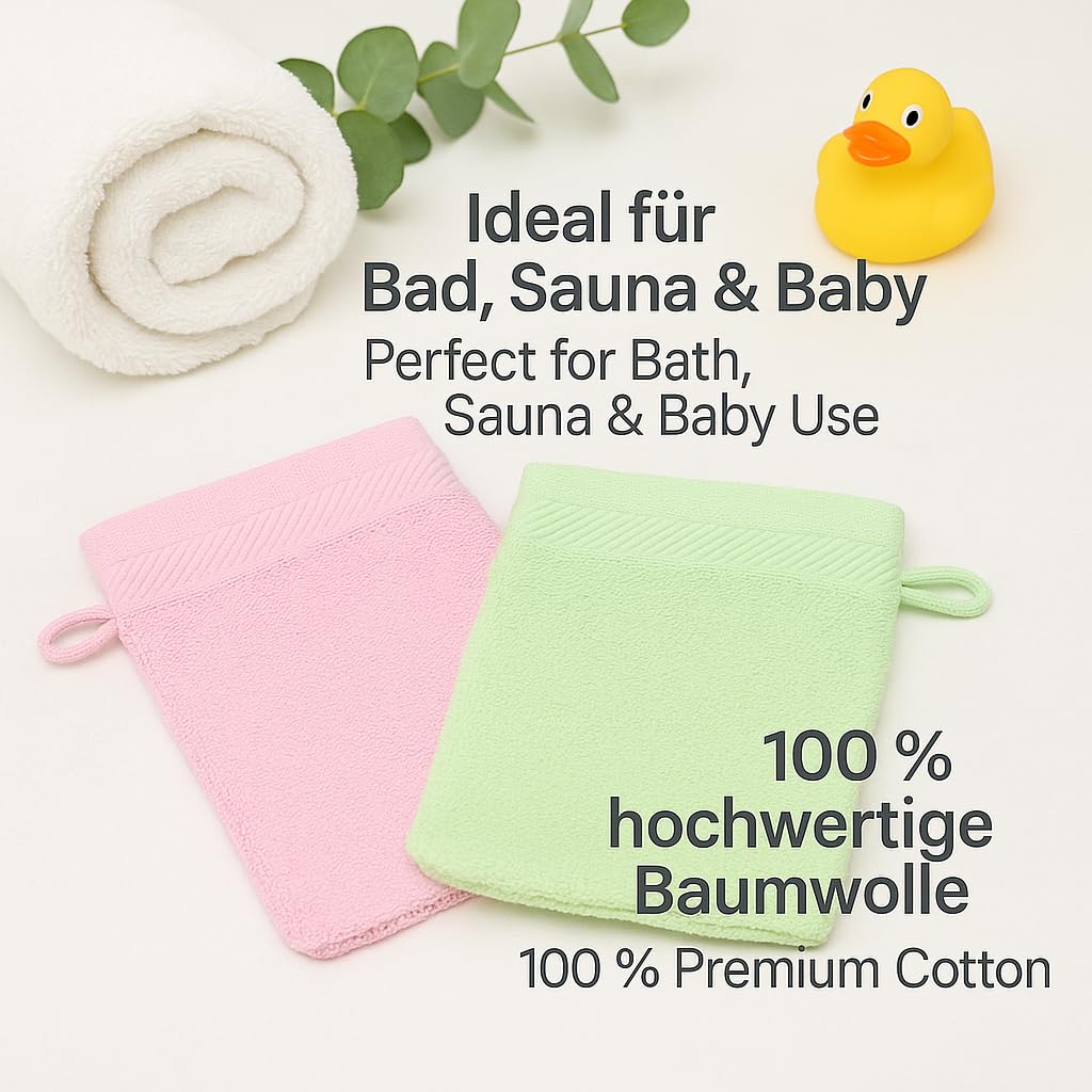 Betz Paquete de 10 Piezas de Manoplas de baño Palermo 100% algodón Juego de Guantes para lavarse tamaño 16x21 cm de Color Rosa y Verde