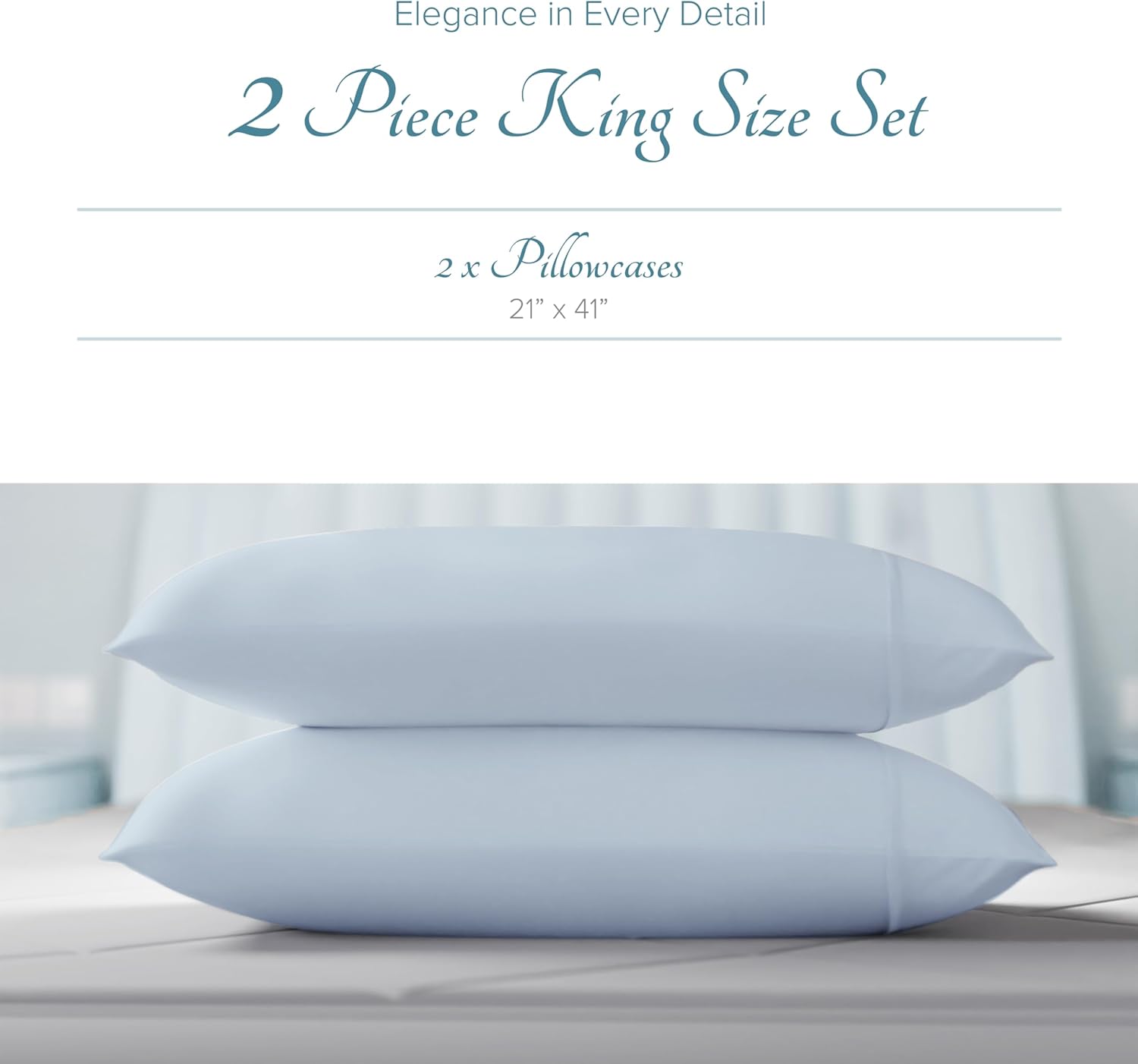 Carressa Linen 100% Egyptian Cotton King Size Pillow Cases Set of 2 - Luxury High Thread Count Light Blue King Pillowcases, Silky Soft, Cooling, Breathable Sateen Weave Hotel Quality Bed Pillow Cover - Image 3