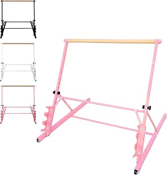 Adjustable Portable Ballet Barre for Home, Studio, and School Training, Professional Hardwood Double Bar with Rotating Height Knob, Stable Triangular Base, Smooth-Rolling Wheels
