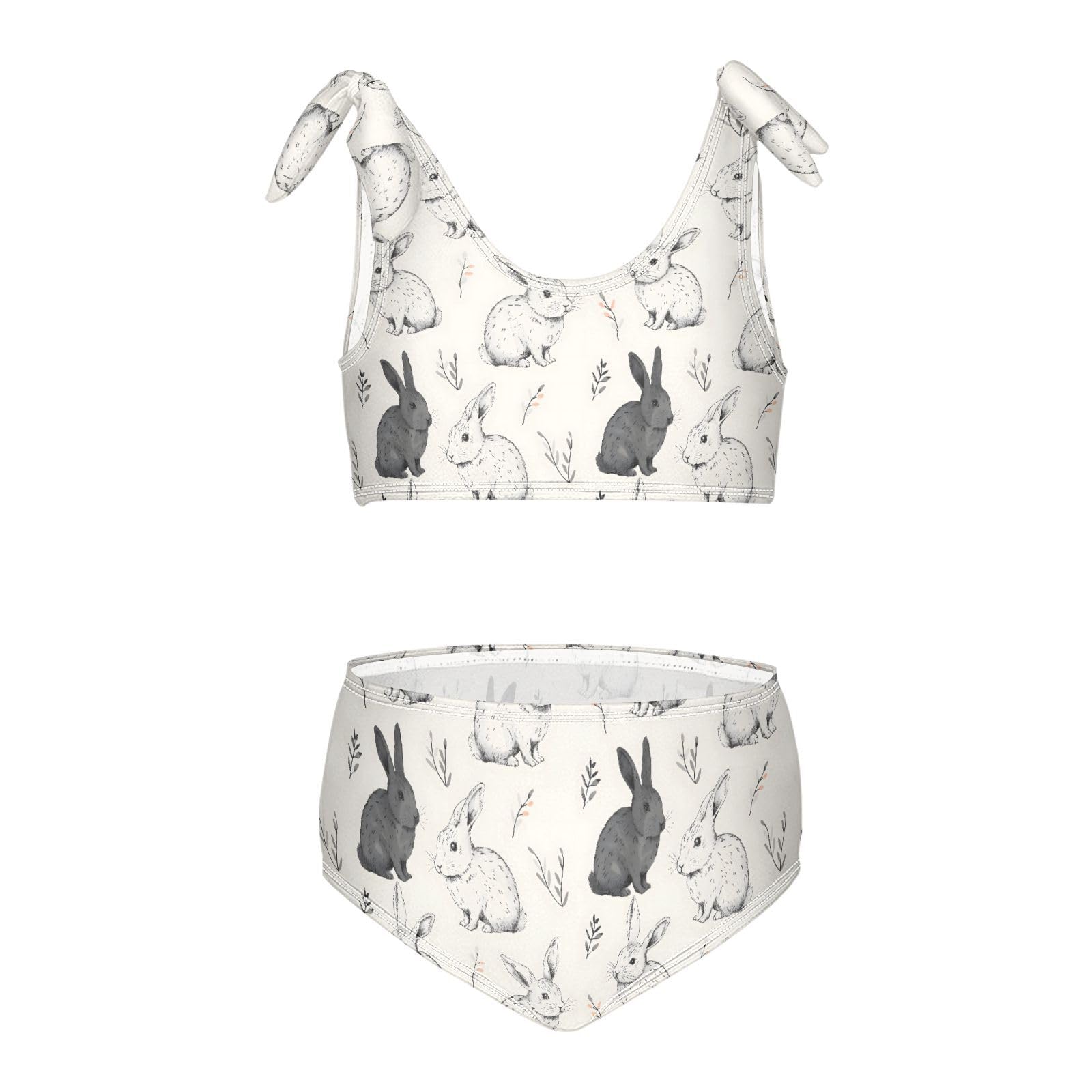 Rabbit Sketch Girls 2-Piece Tankini Swimsuit, Girls Bikini Swimsuits Summer Beach Bathing Suit Set, 3T Multicoloured