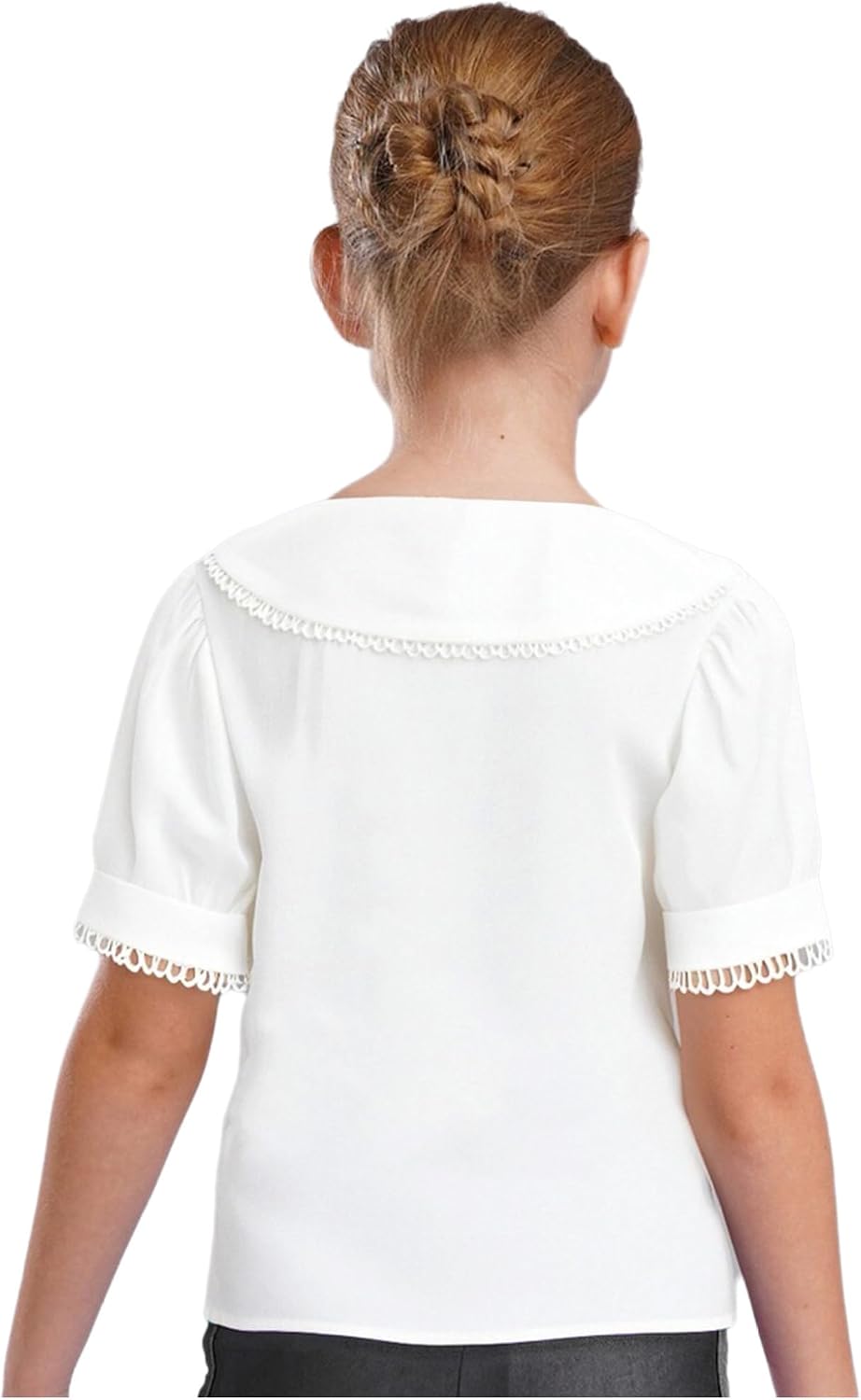 Kids Girls Lace Trim Ruffle Blouses Puff Sleeve Button Down Shirts Princess Party School Uniform Tops Daily Wear