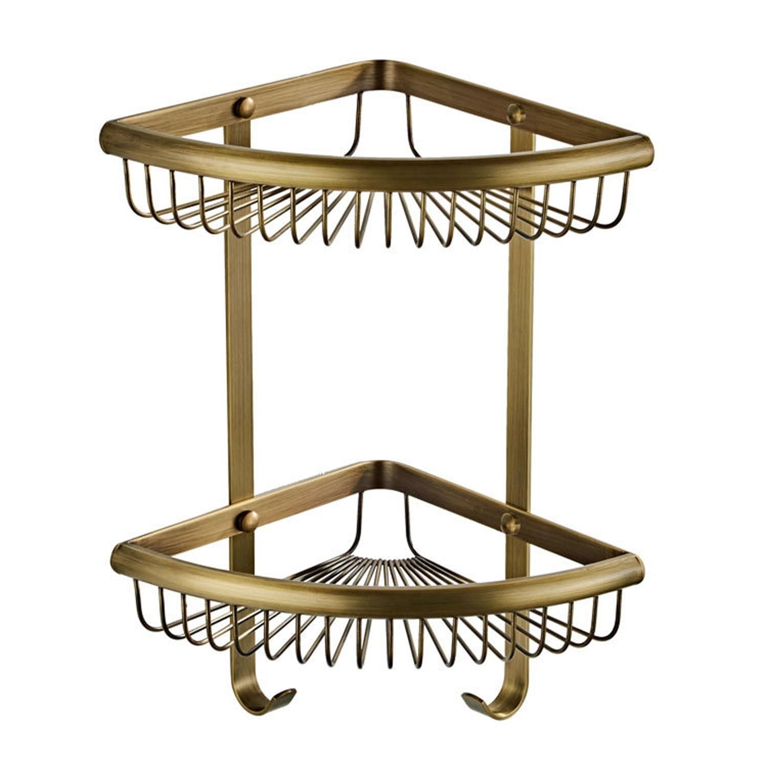 2 Tier Corner Shower Caddy Wall-Mounted Bathroom Rack with 2 Hooks Fan-Shaped Rustproof Shower Shelves for Shampoo Storage