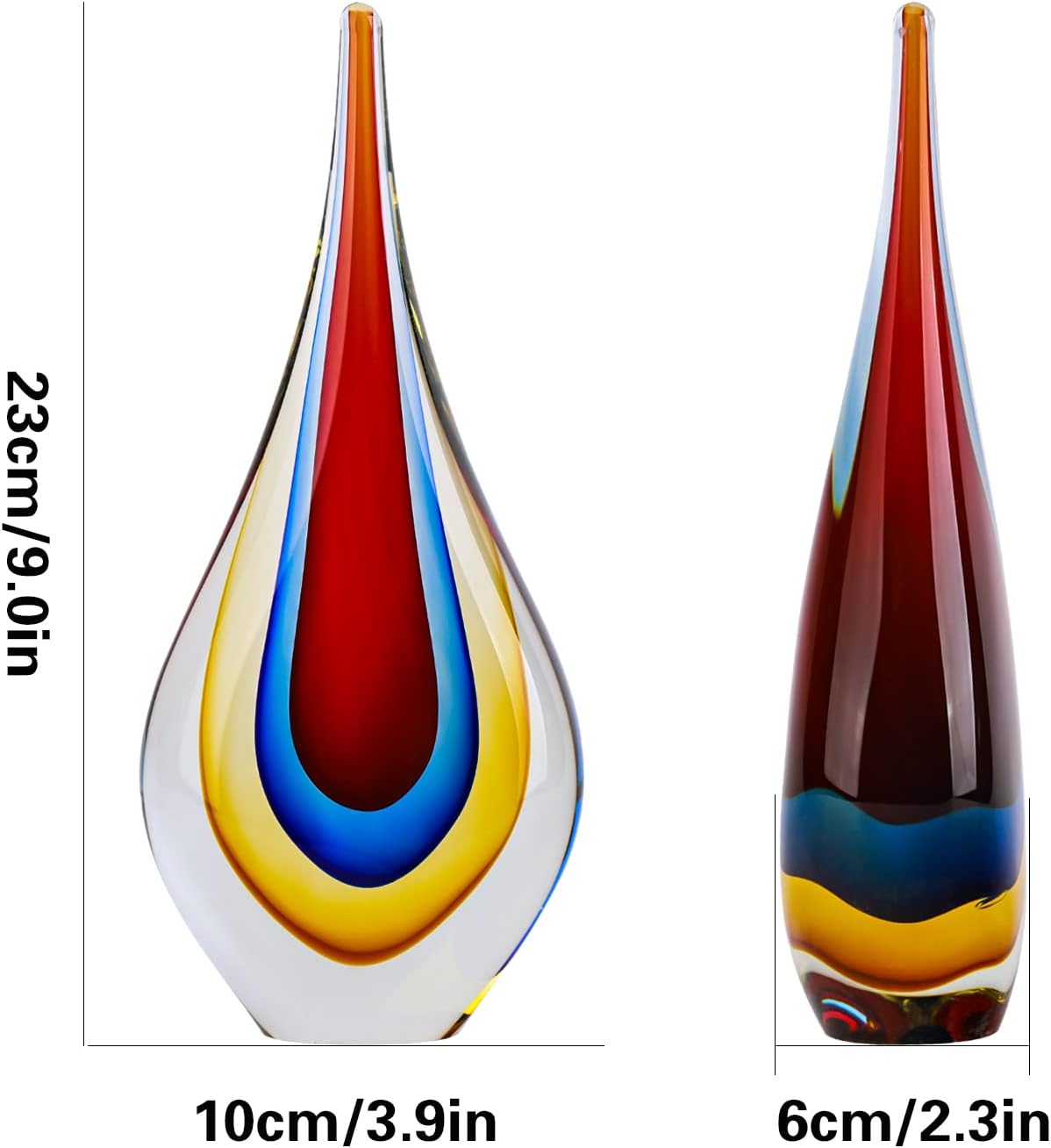 9" Tall Sculpture Hand Blown Glass Decor, Paperweight for Office Desk, Modern Glass Art Figurines Mediterranean Beach House Decor, Living Room Coffee Shelves Table Top Decoration (Red) - Image 2