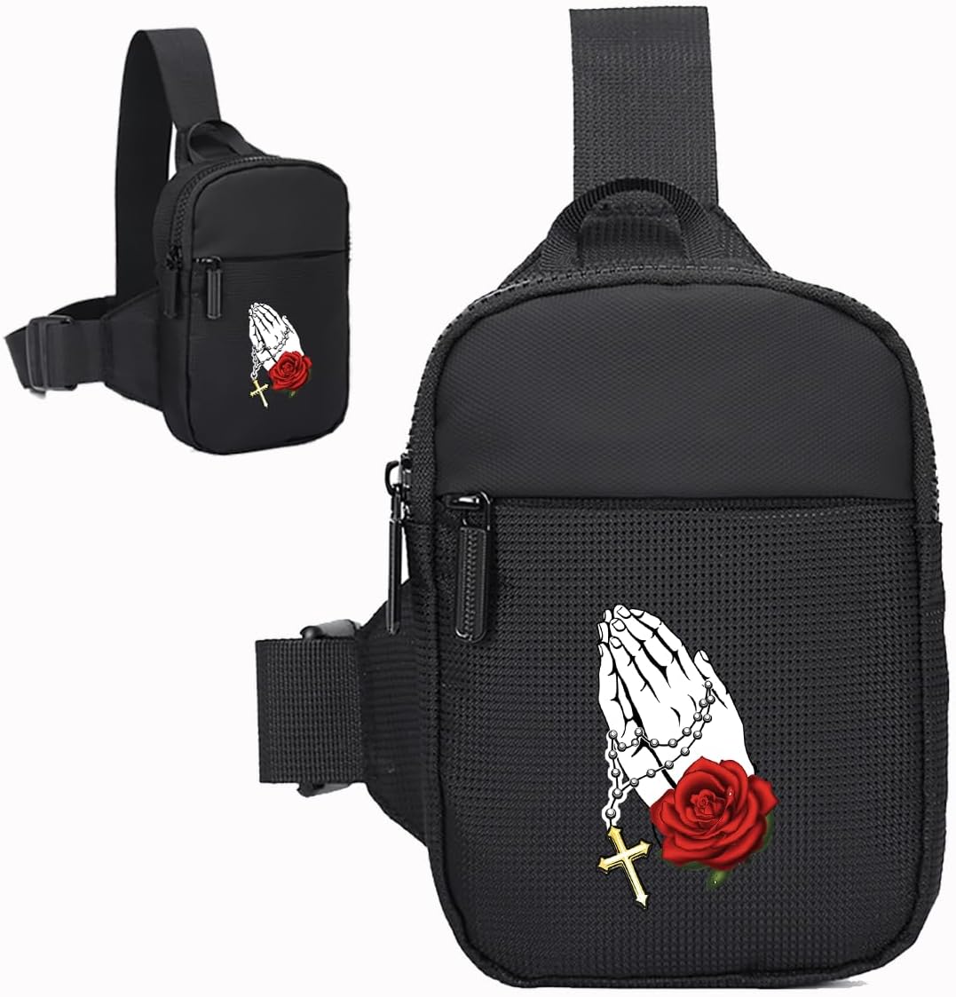 FOECBIR Mini Crossbody Bag Men Chest Bags,Small Travel Sling Bag For Men Women Waterproof For Mens For Travel Work Sport (Cross Rose Skull, Small) - Image 8