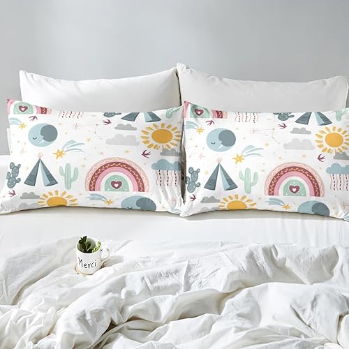 Miniatura 5 de Juego de sábanas bohemias de sol y luna para niños, para campamento, tienda de campaña, caravana, lindo juego de ropa de cama de constelación de