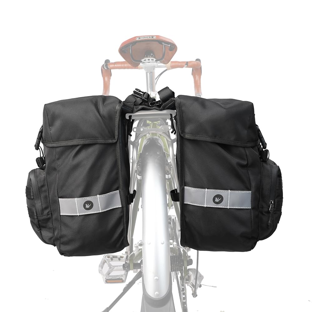 Black Rhinowalk自転車パニアバッグ 40L ダブルパニアバッグ サドルバッグ リアラック 大容量 防水 サイクリングバッグ サイクリング 反射 キャリングハンドル付き 自転車サイクリングアクセサリー-ブラック Amazon.co.jp: Rhinowalk自転車パニアバッグ 40L ダブルパニアバッグ