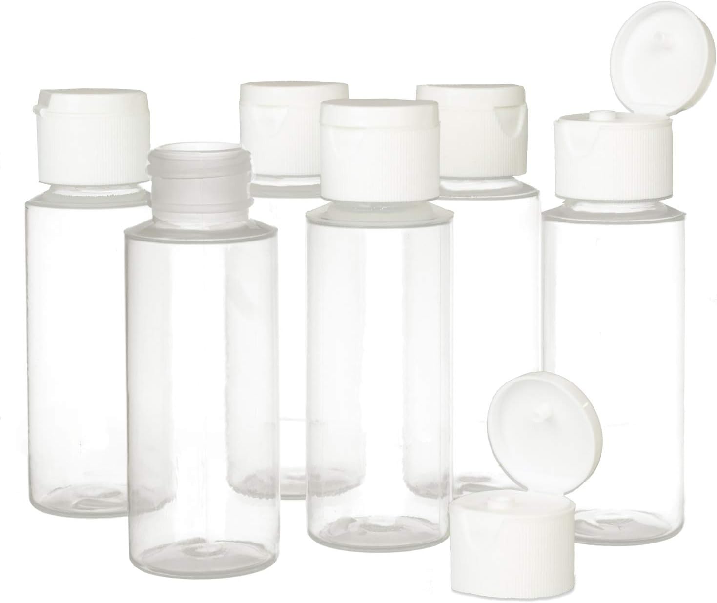 2oz Clear Plastic Empty Squeeze Bottles with Flip Cap - BPA-free - Set of 6 - TSA Travel Size 2 Ounce Made in the USA