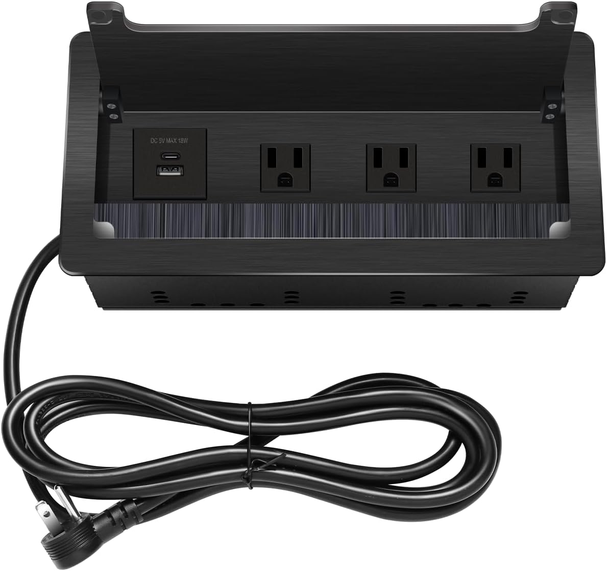 Desktop Socket; Embedded Outlets, Conference Table Power Outlet Box; 3 AC Outlets with USB-C Port PD 18W Fast Charging; 8-fT Power Cord ;for Conference Room Kitchen Countertop (Black)