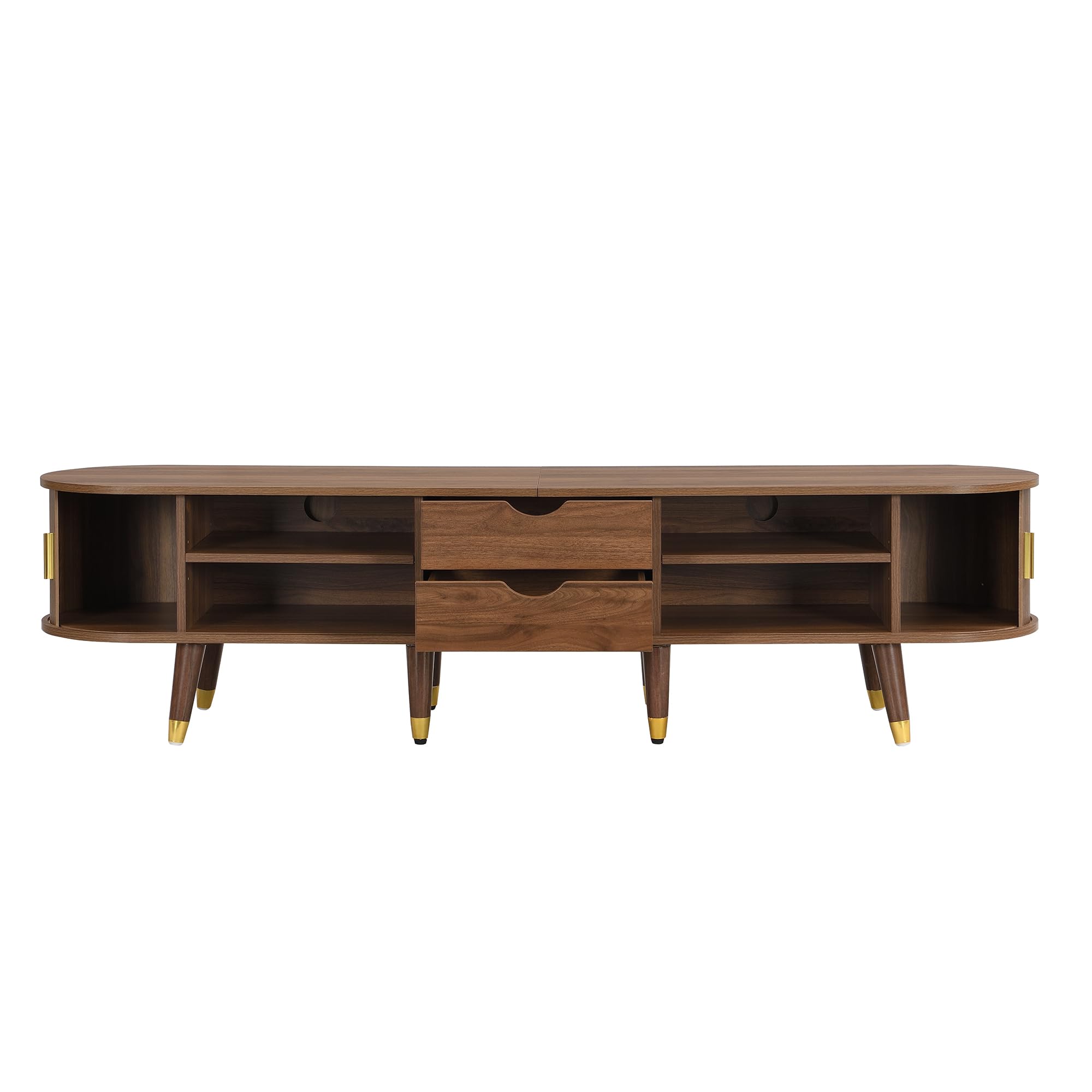 SACOOL Mobile TV stile rustico, 175 cm, con porta scorrevole in rattan, effetto noce e molto spazio di archiviazione, tavolo per TV in MDF con scomparti aperti, cassetti e armadietto, design naturale