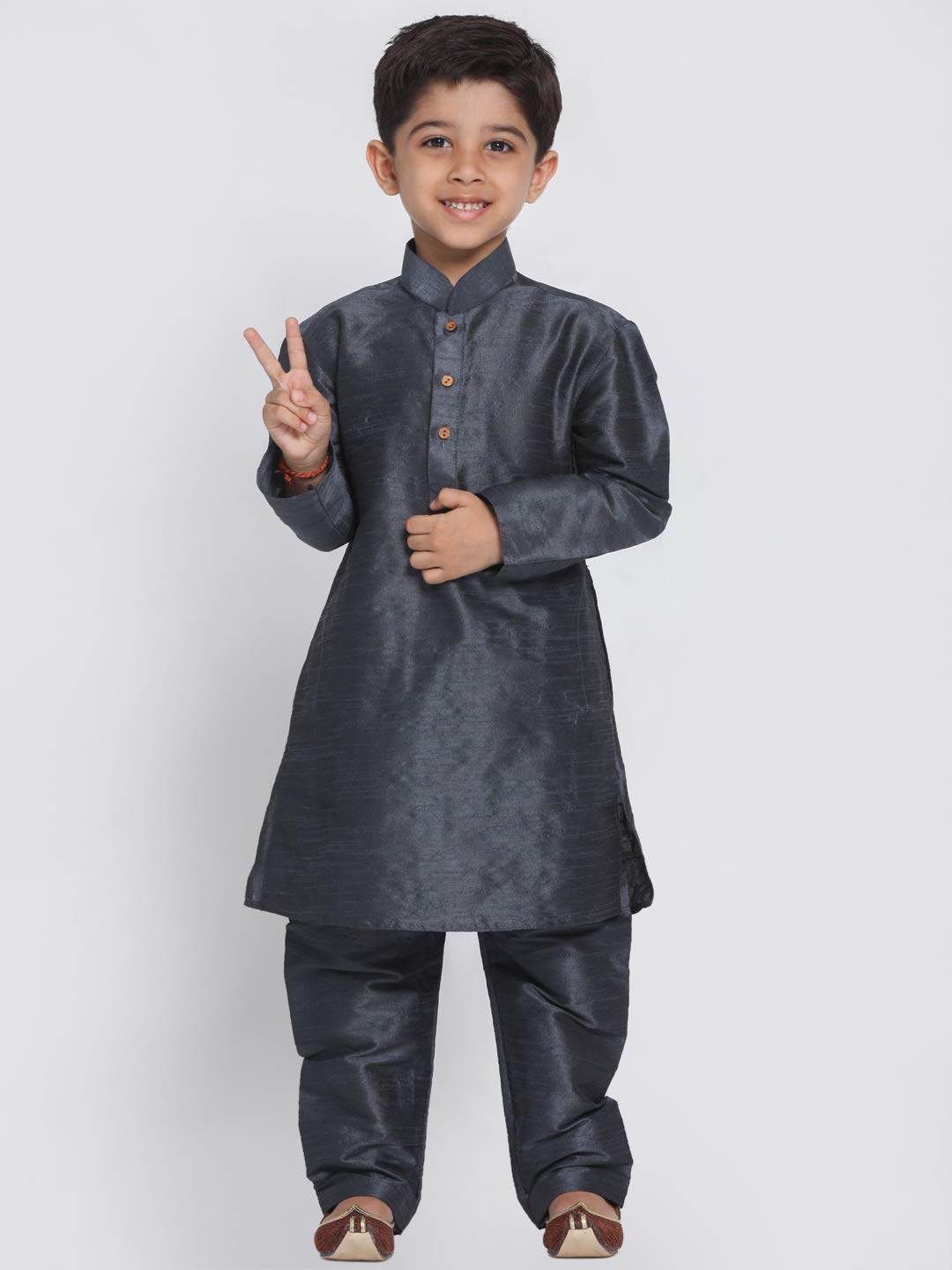 Jbn Creation Boys' Slate Silk Blend Kurta And Pyjama Set_Vasbkst001Npst_34
