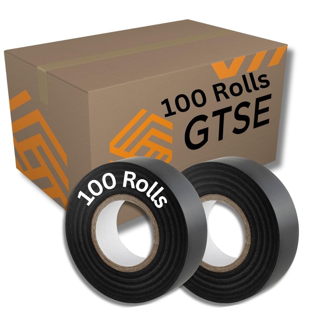 GTSE Black Electrical Tape, 19mm x 20m, Bulk Box of 100 Rolls, Strong Self-Adhesive PVC Insulation Tape for Insulating, Repairing and Protecting Electrical Wires